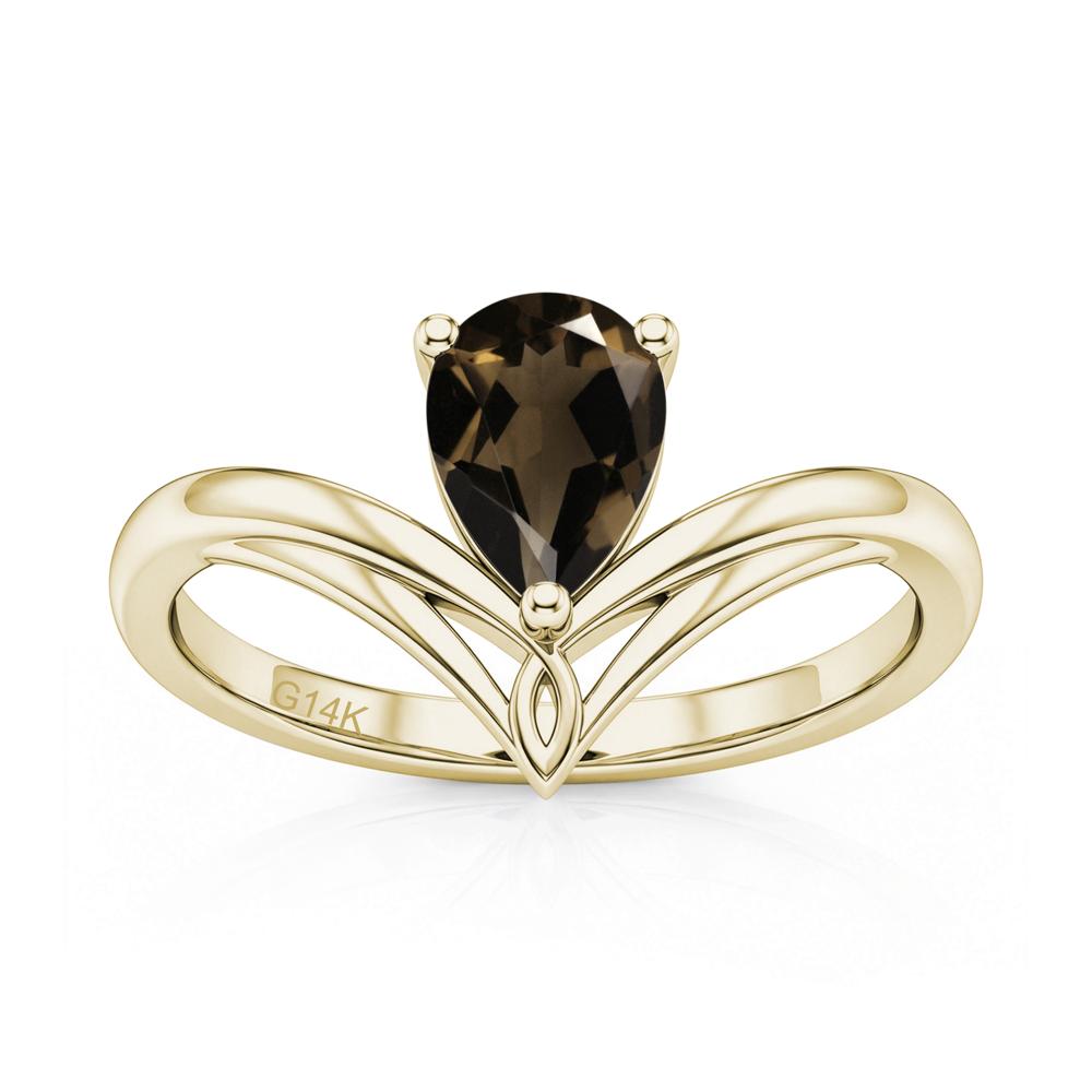 Solitaire Pear Cut Amethyst Chevron Ring - LUO Jewelry #gemstone_Smoky Quartz