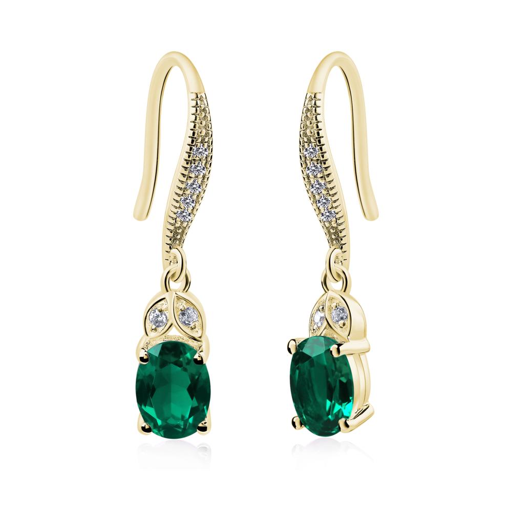Oval Emerald Dangling Earrings - LUO Jewelry #metal_18k yellow gold