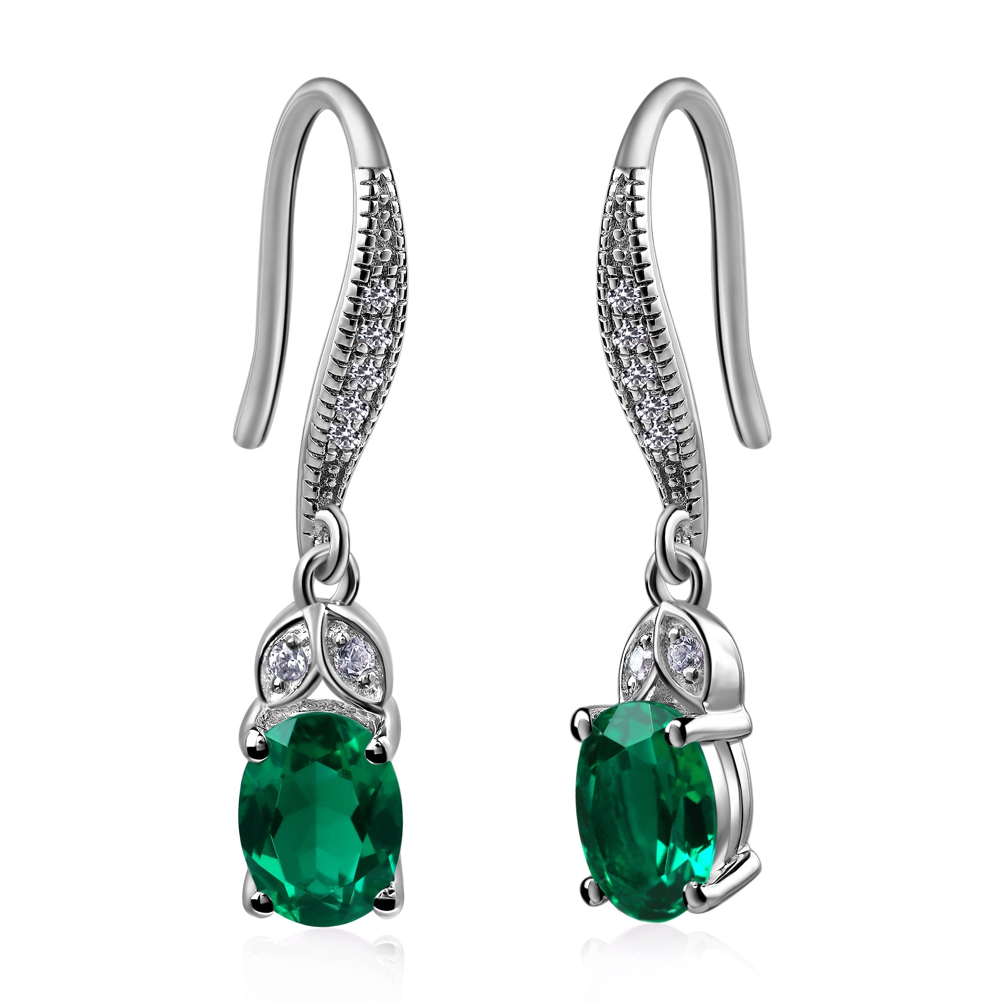 Oval Emerald Dangling Earrings Silver