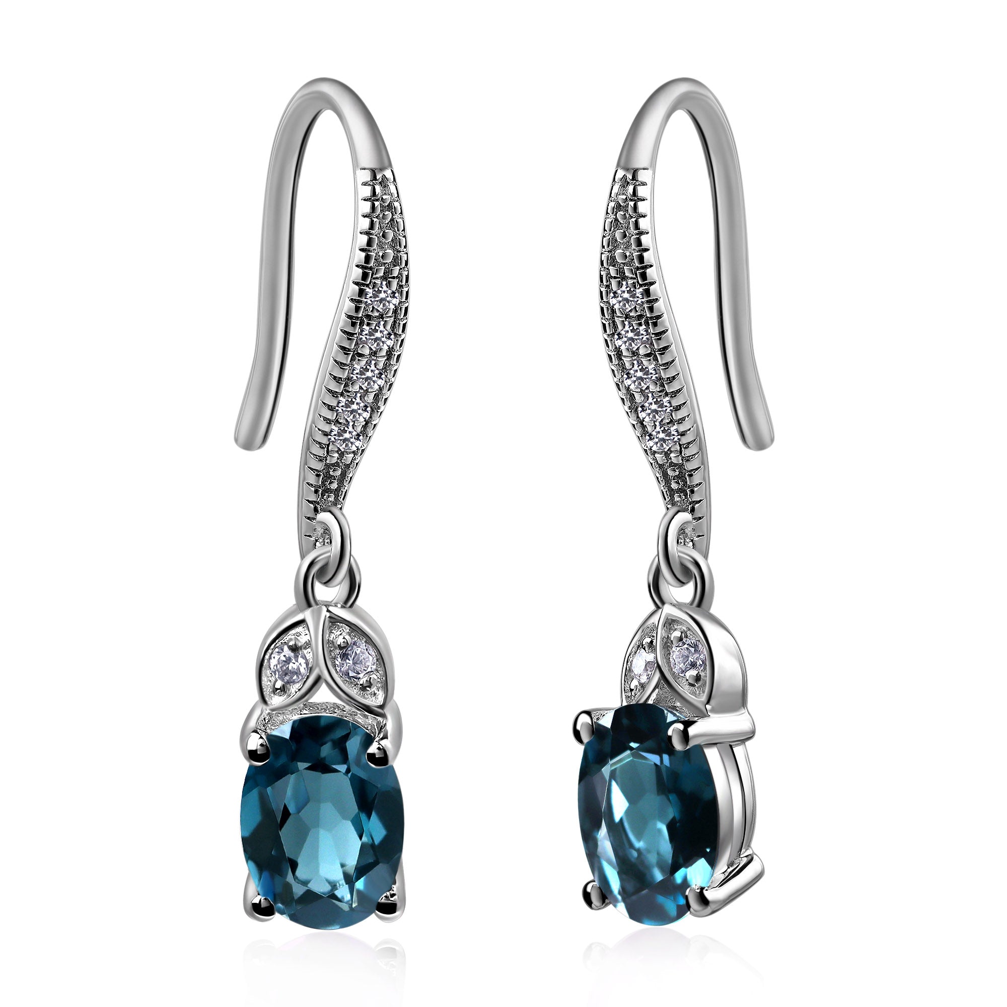 Oval London Blue Topaz Dangling Earrings