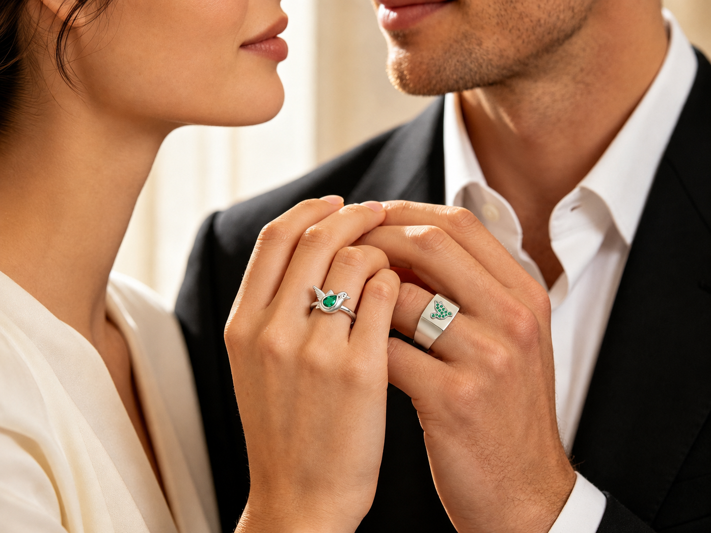 Gemstone Couple Emerald Rings by LUO Jewelry