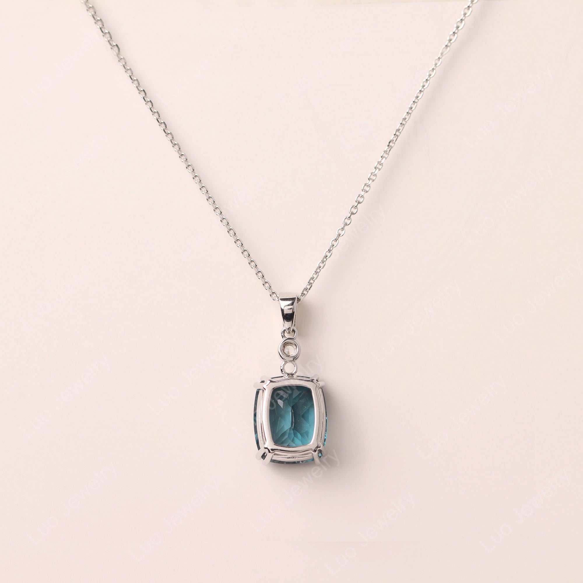 Double Claw Prong Elongated Cushion Cut London Blue Topaz Pendant