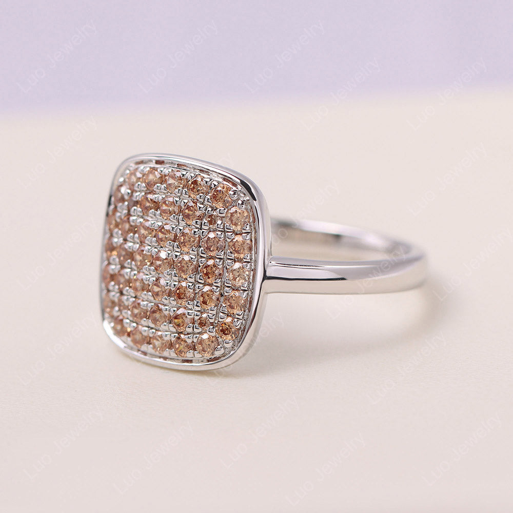 Cushion Shape Pave Champagne Cubic Zirconia Ring