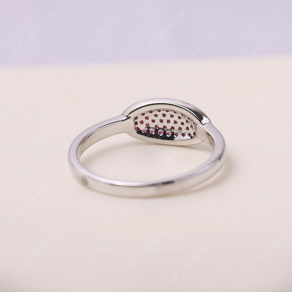 Horizontal Oval Shape Ruby Pave Ring