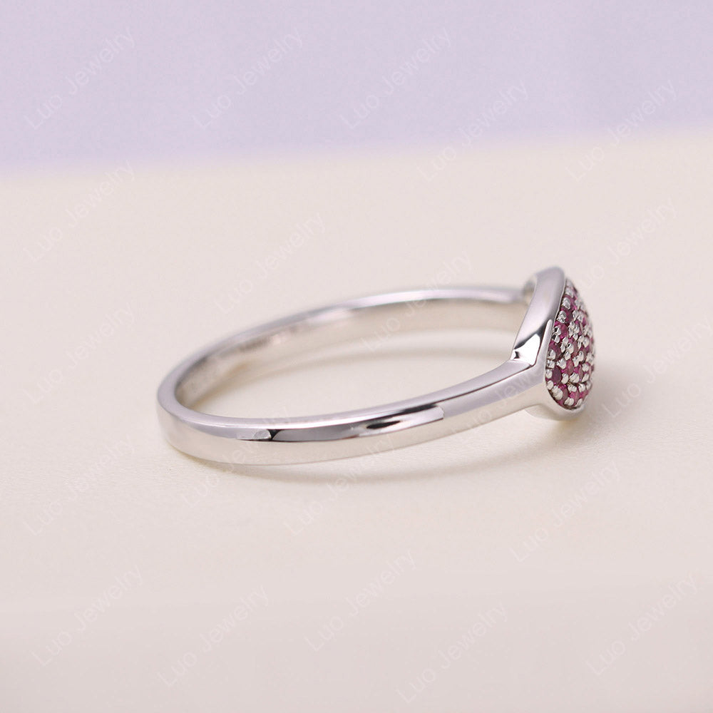 Horizontal Oval Shape Ruby Pave Ring