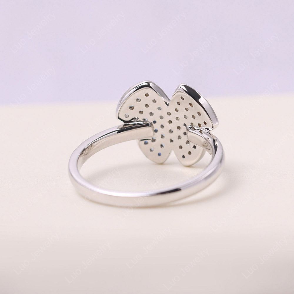 Butterfly Shape Pave Blue Cubic Zirconia And Sapphire Ring