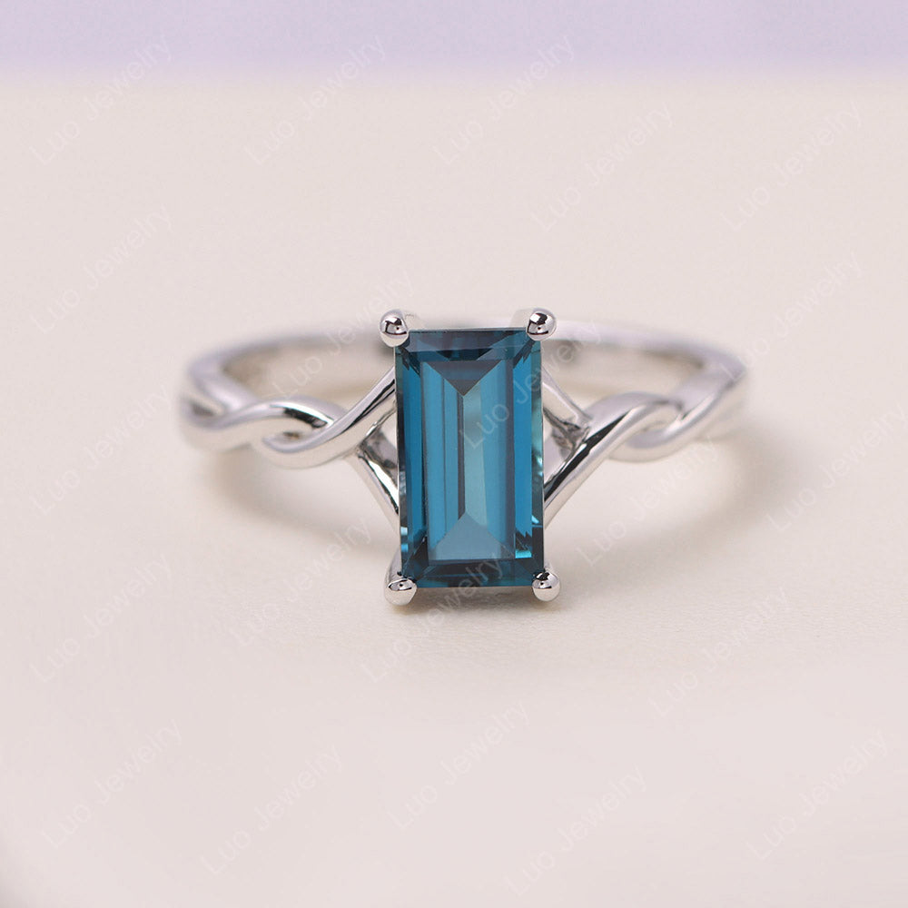 Solitaire Baguette Cut London Blue Topaz twised Ring