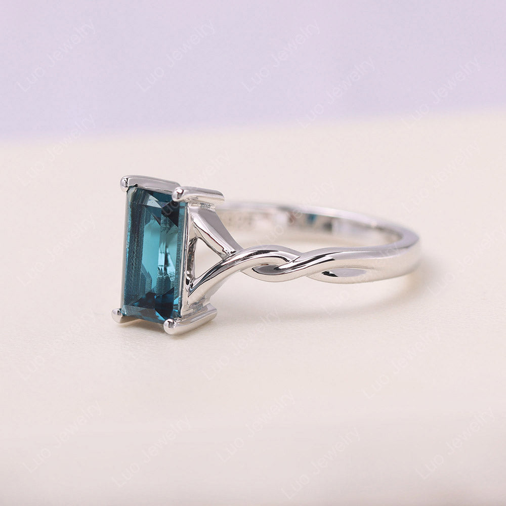 Solitaire Baguette Cut London Blue Topaz twised Ring