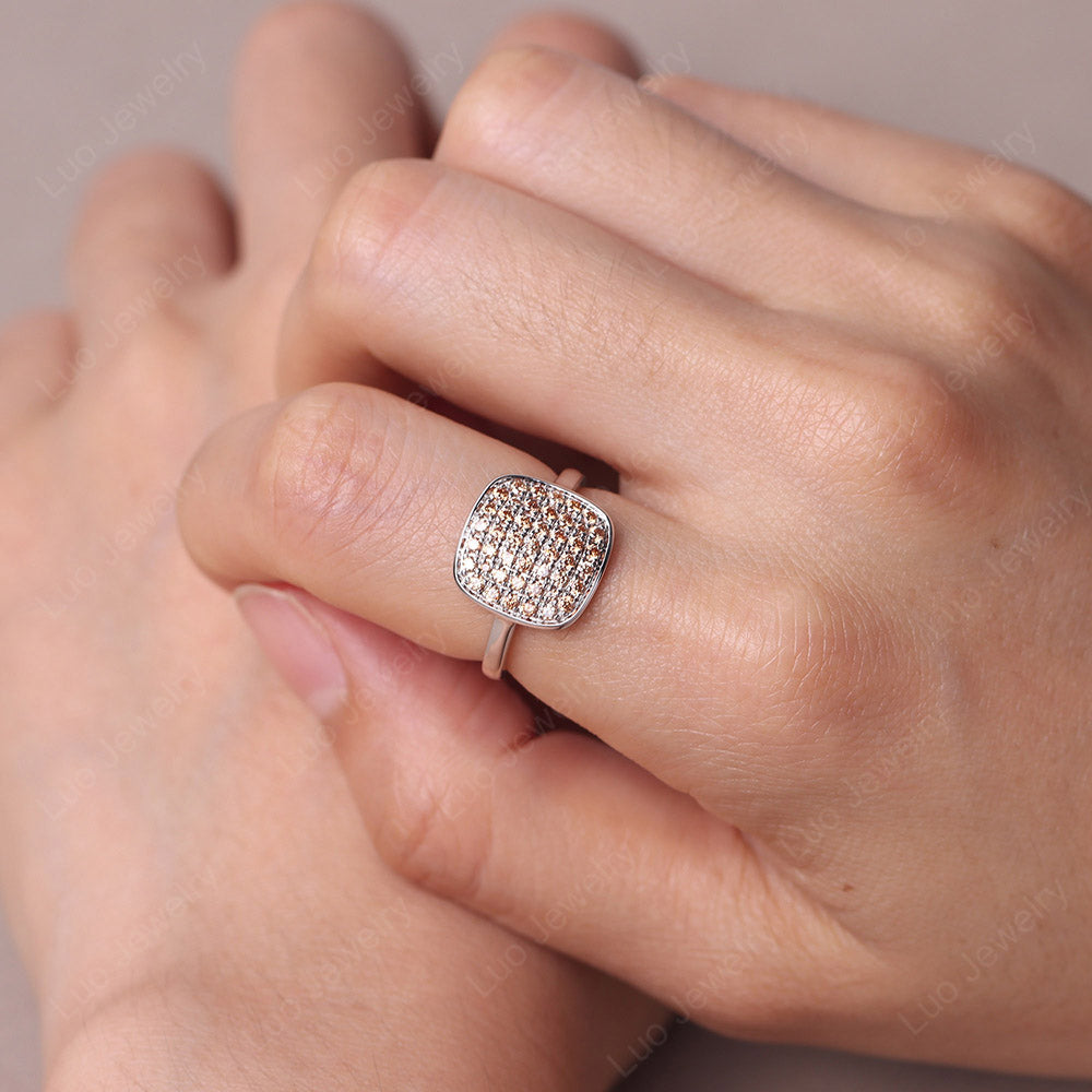 Cushion Shape Pave Champagne Cubic Zirconia Ring