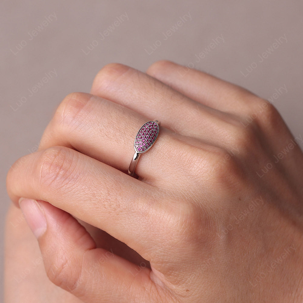 Horizontal Oval Shape Ruby Pave Ring