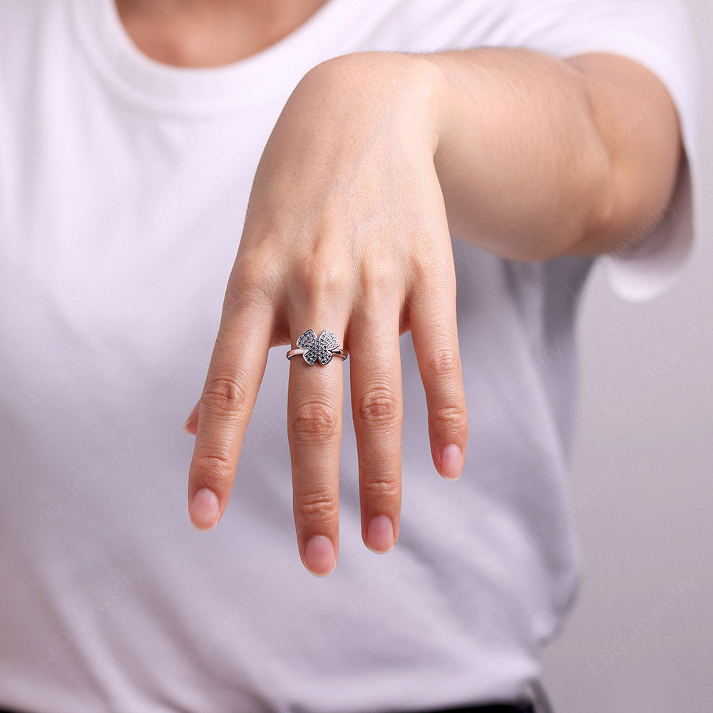 Butterfly Shape Pave Blue Cubic Zirconia And Sapphire Ring