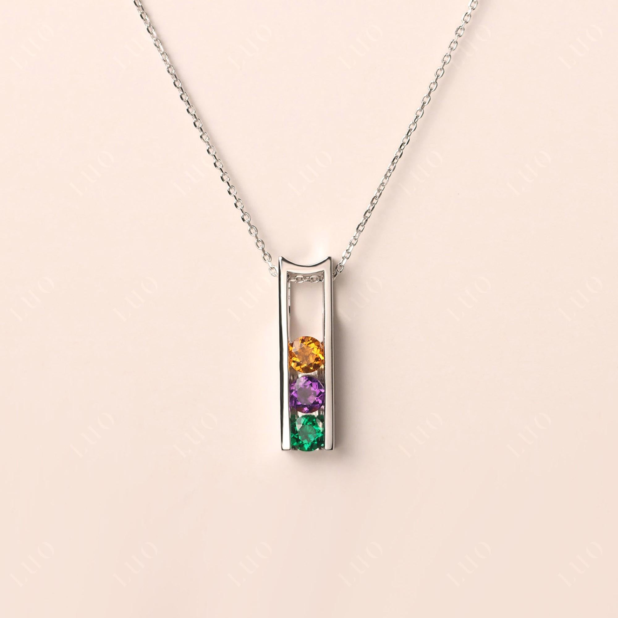 Amethyst and Citrine and Emerald 3 Stones Mothers Necklace