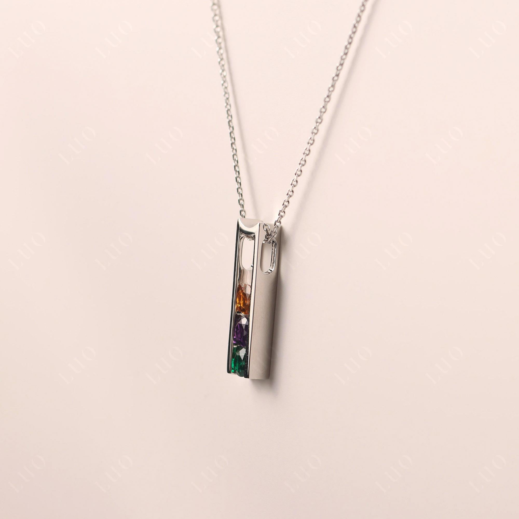 Amethyst and Citrine and Emerald 3 Stones Mothers Necklace