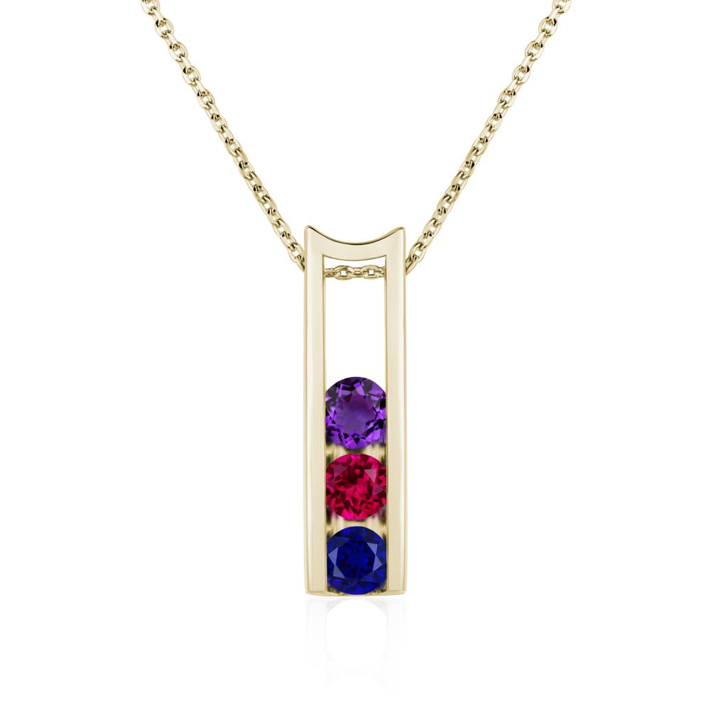 Amethyst and Ruby and Sapphire 3 Stones Mothers Necklace - LUO Jewelry #metal_14k yellow gold