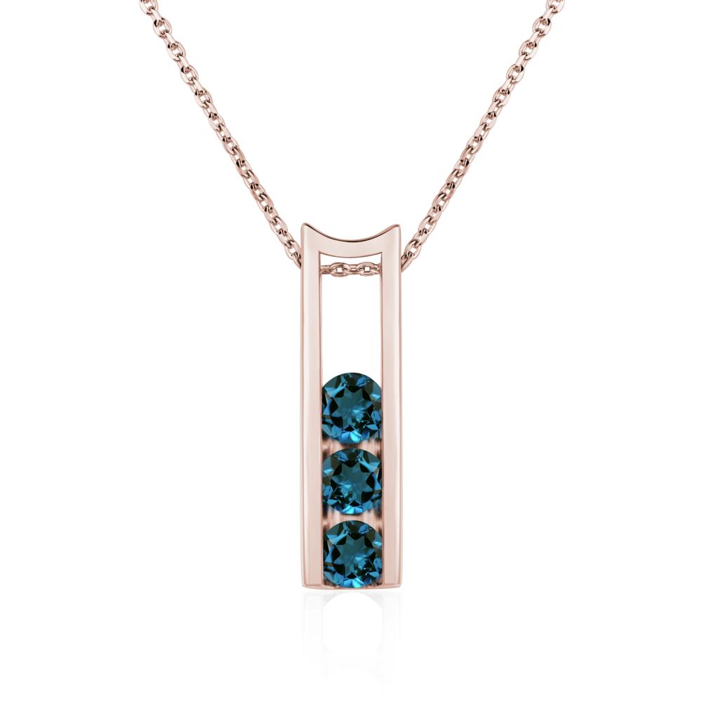 London Blue Topaz 3 Stones Mothers Necklace - LUO Jewelry #metal_14k rose gold