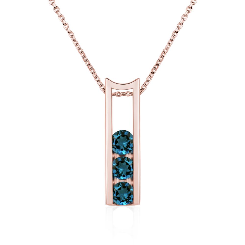 London Blue Topaz 3 Stones Mothers Necklace - LUO Jewelry #metal_18k rose gold