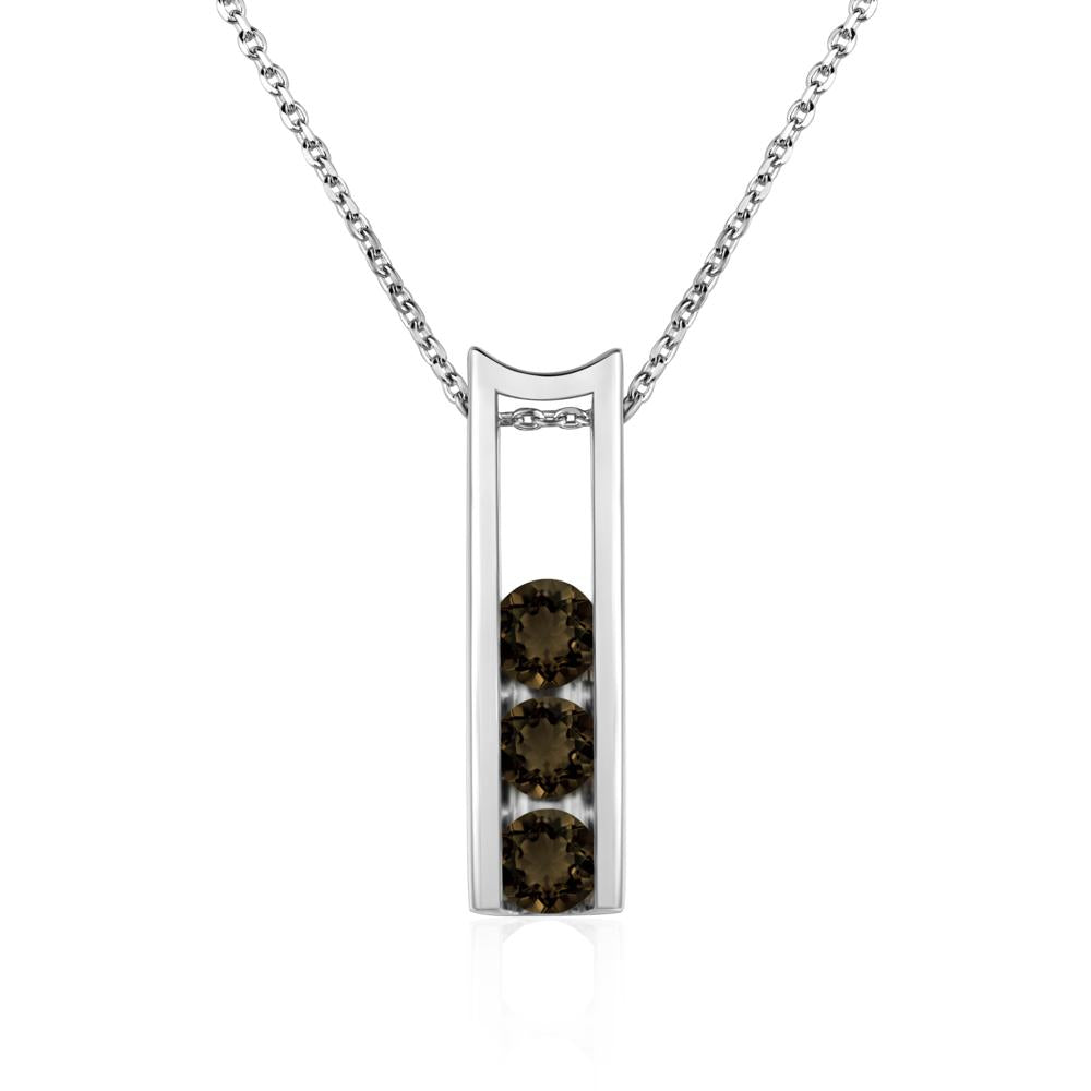 Smoky Quartz Three Stone Necklace - LUO Jewelry #metal_14k white gold