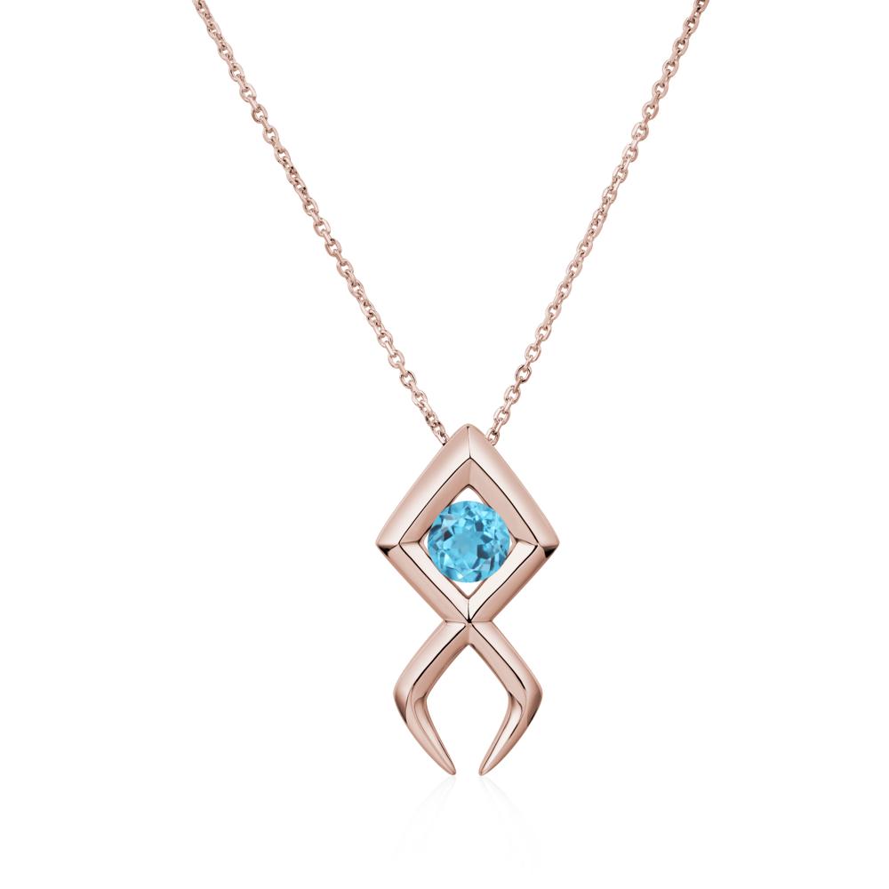Jesus Fish Swiss Blue Topaz Necklace | LUO Jewelry #metal_14k rose gold