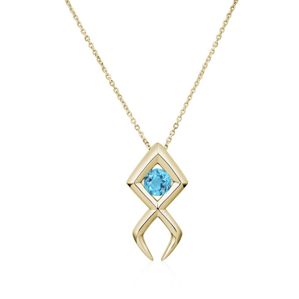 Jesus Fish Swiss Blue Topaz Necklace | LUO Jewelry #metal_14k yellow gold