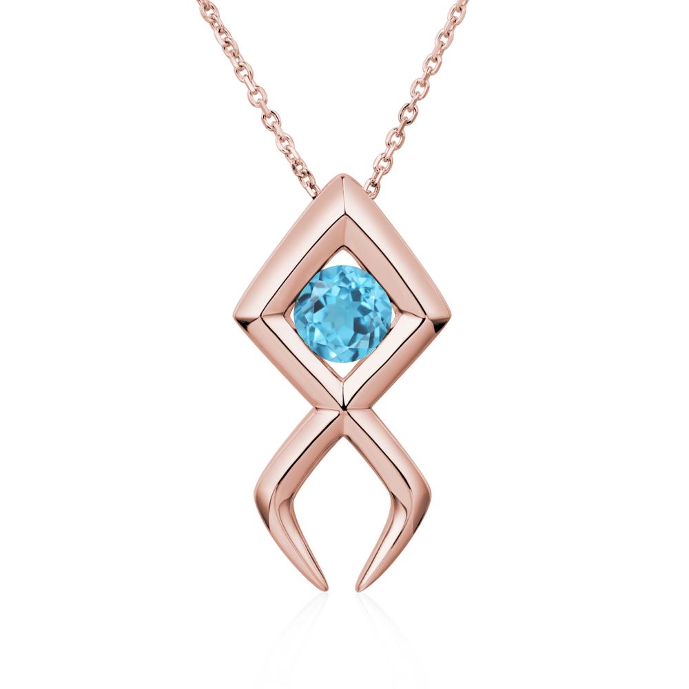 Jesus Fish Swiss Blue Topaz Necklace - LUO Jewelry #metal_18k rose gold