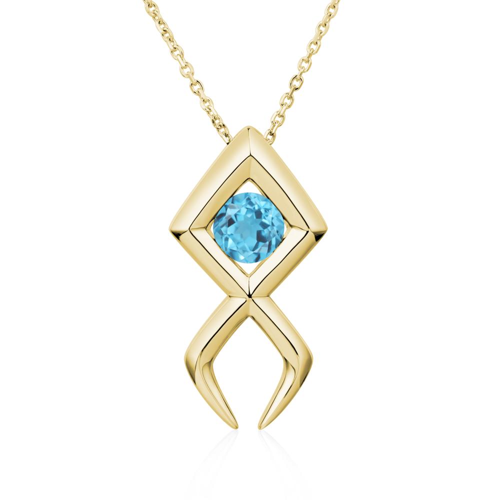 Jesus Fish Swiss Blue Topaz Necklace - LUO Jewelry #metal_18k yellow gold