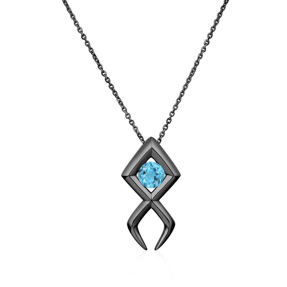 Jesus Fish Swiss Blue Topaz Necklace | LUO Jewelry #metal_black finish sterling silver