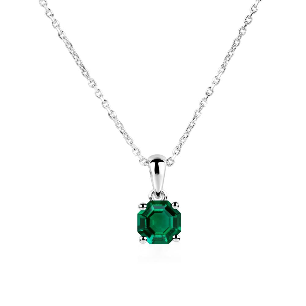 Octagon Emerald Solitaire Necklace - LUO Jewelry #metal_14k white gold