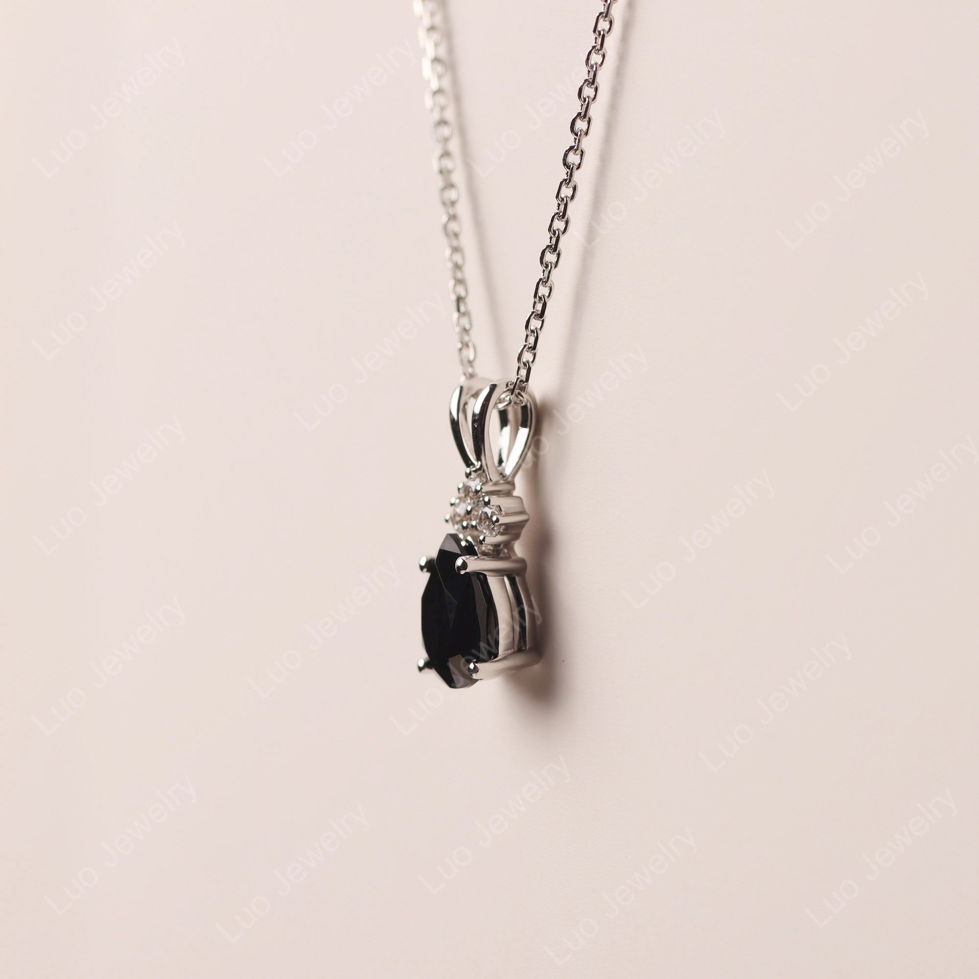 Pear Shaped Black Spinel Necklace