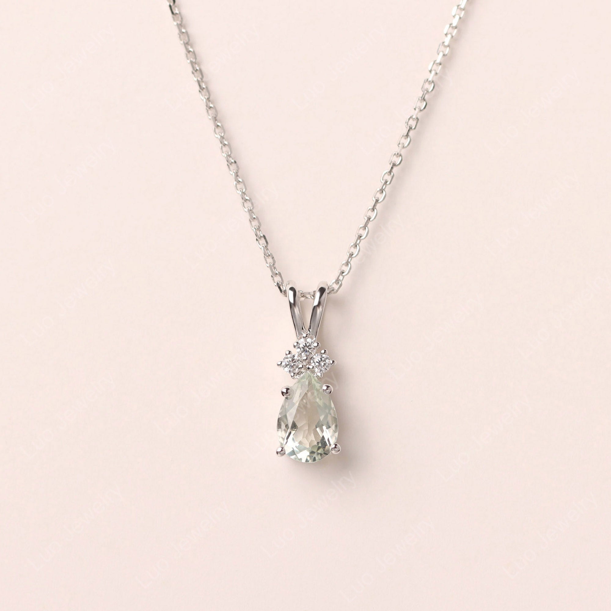 Pear Shaped Green Amethyst Necklace