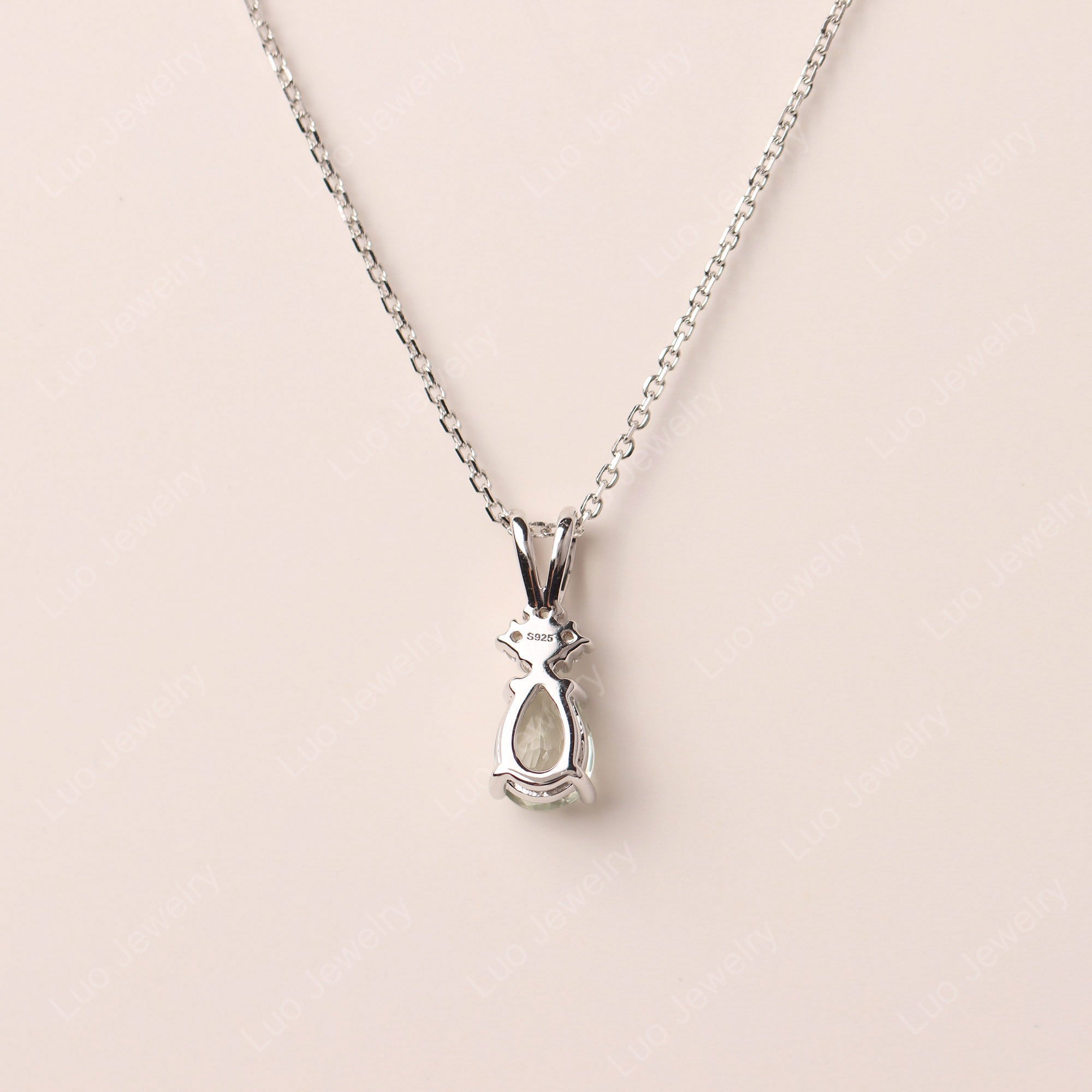Pear Shaped Green Amethyst Necklace