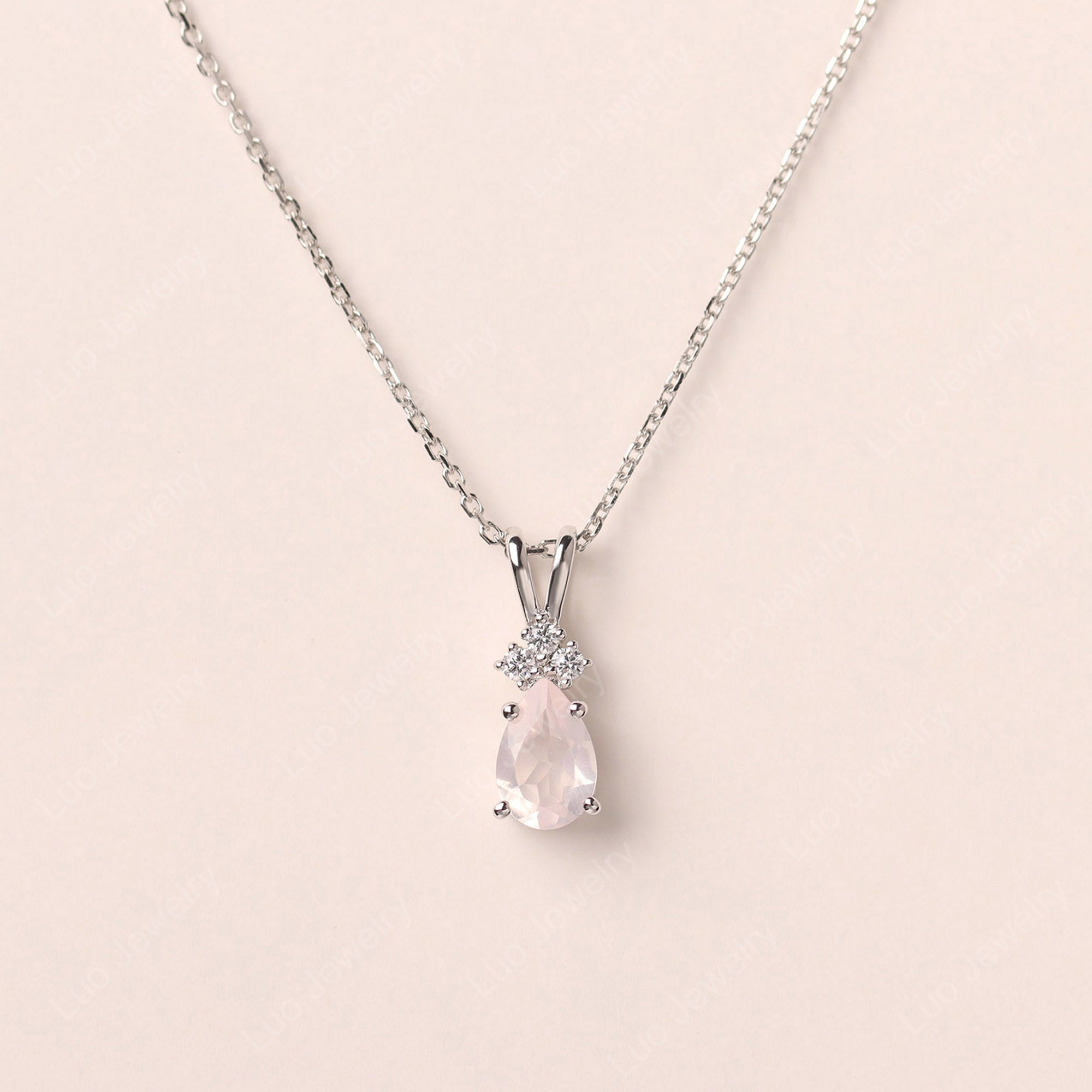 Pear Shaped Rose Quartz Necklace