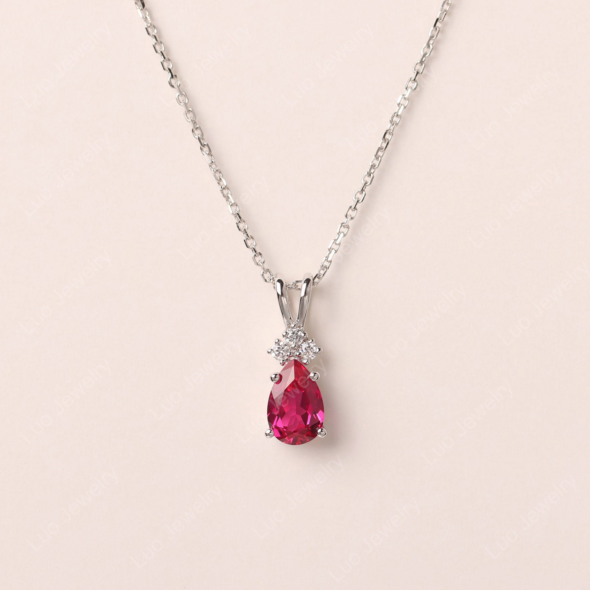 Pear Shaped Lab Grown Ruby Necklace