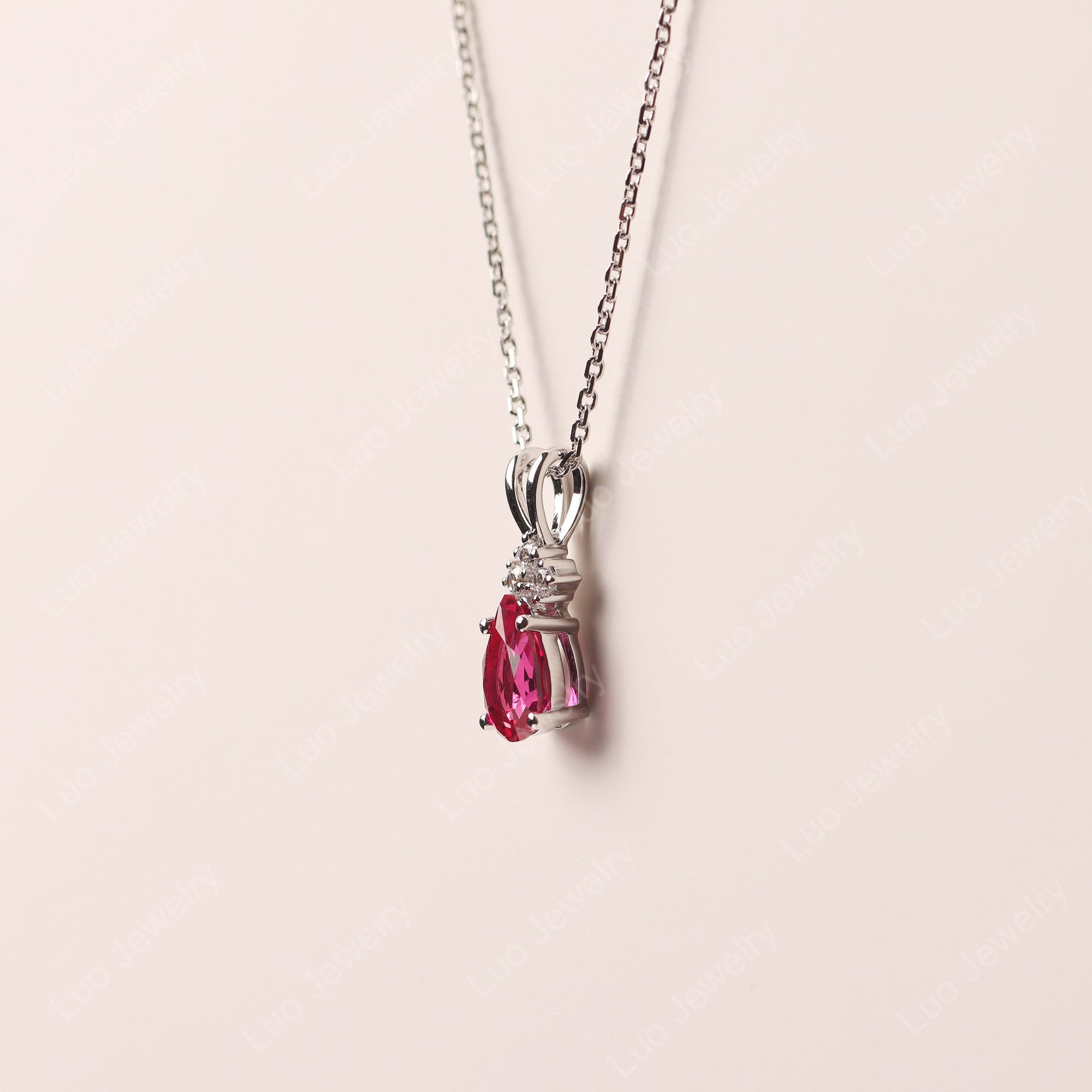Pear Shaped Lab Ruby Necklace