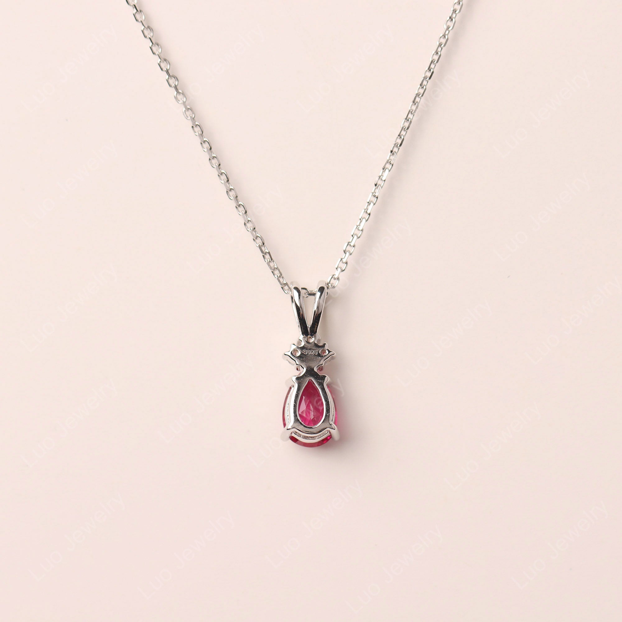 Pear Shaped Lab Ruby Necklace