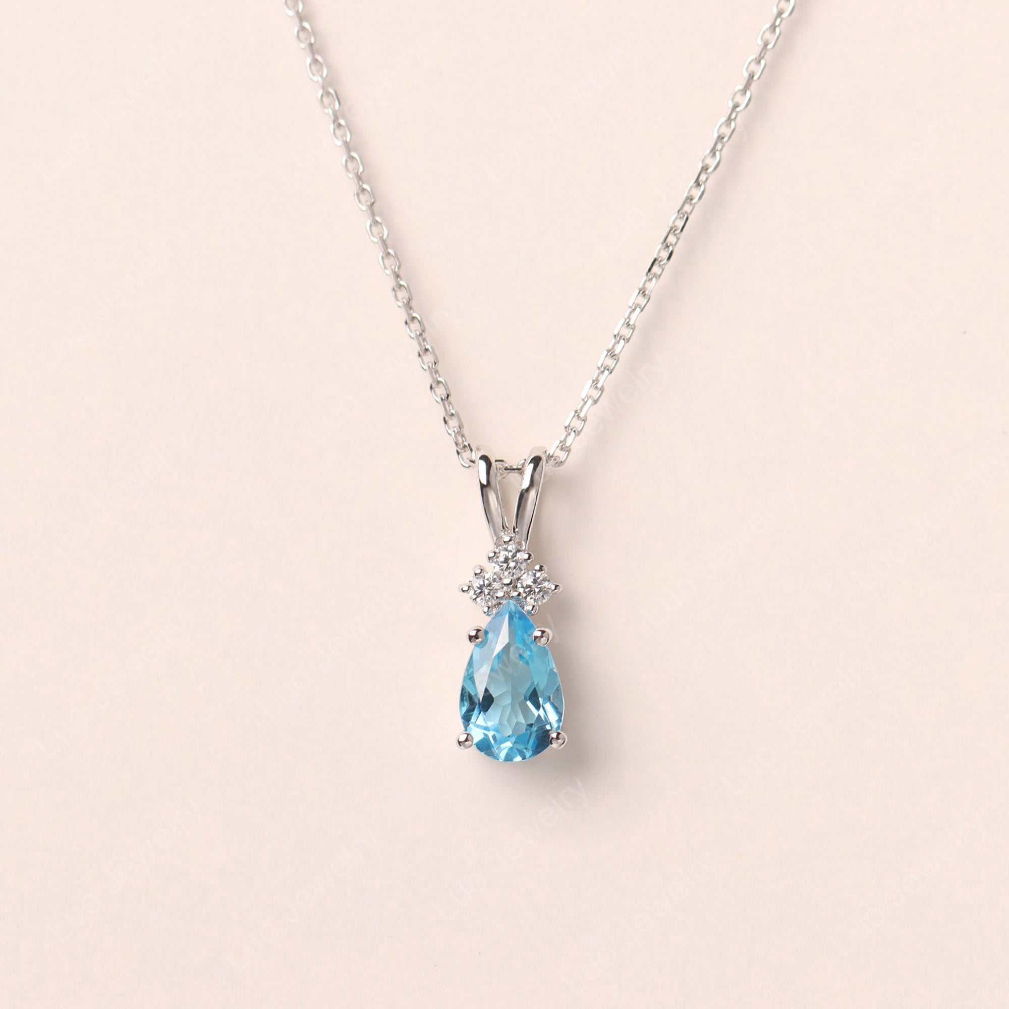 Pear Shaped Swiss Blue Topaz Necklace