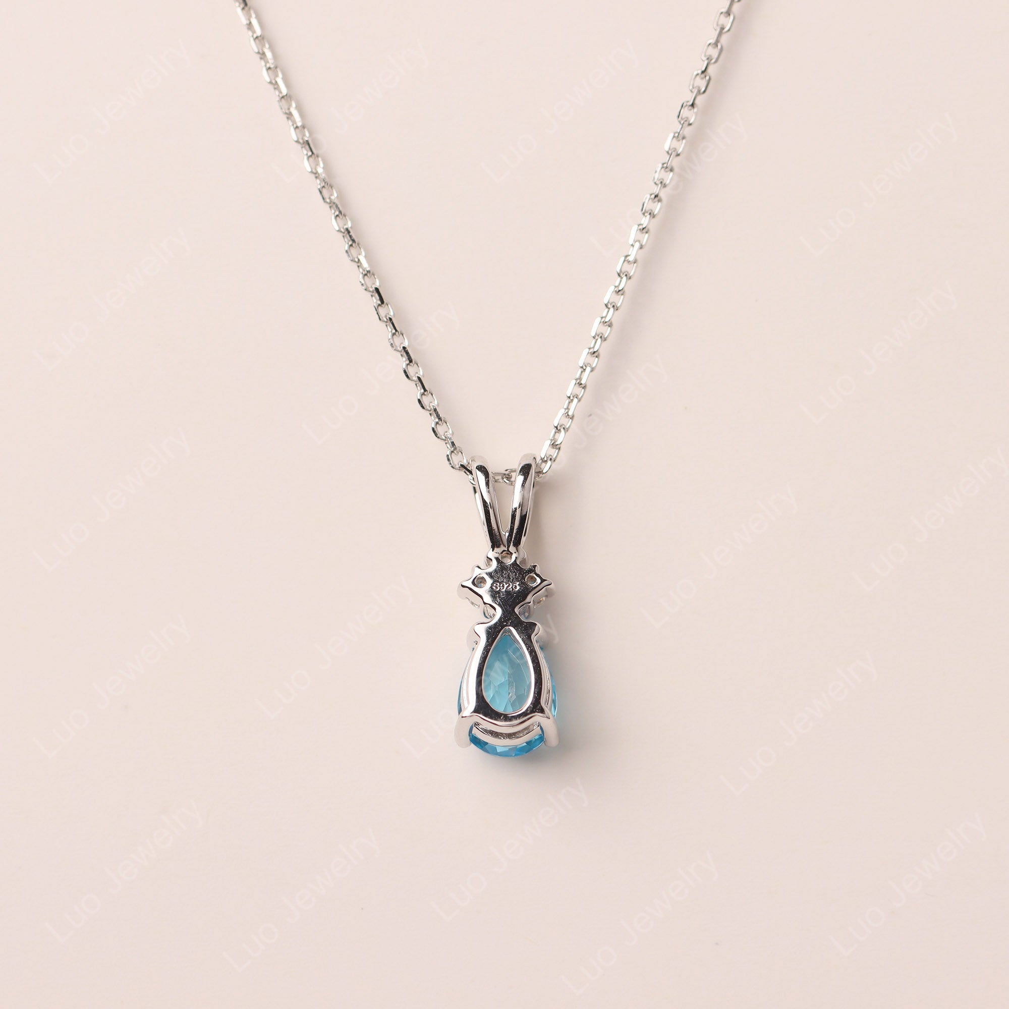 Pear Shaped Swiss Blue Topaz Necklace