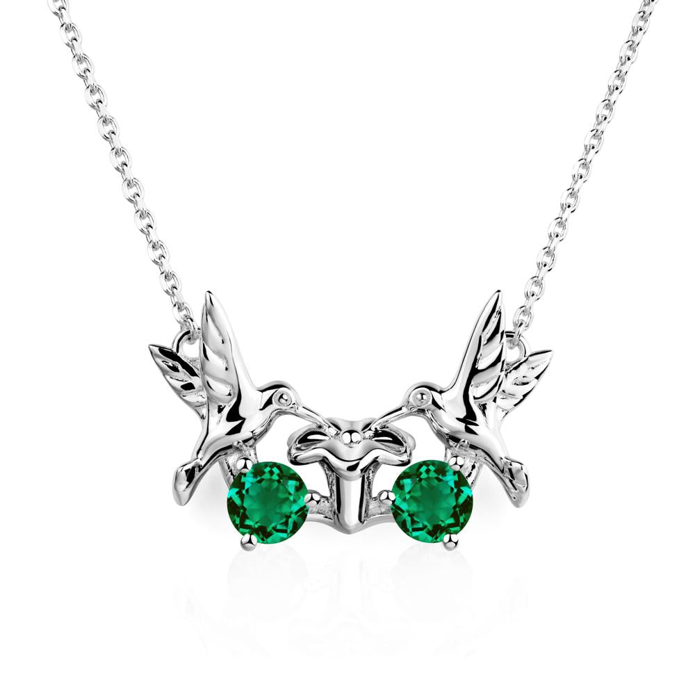 Emerald Two Stone Hummingbird Necklace | LUO Jewelry #metal_14k white gold