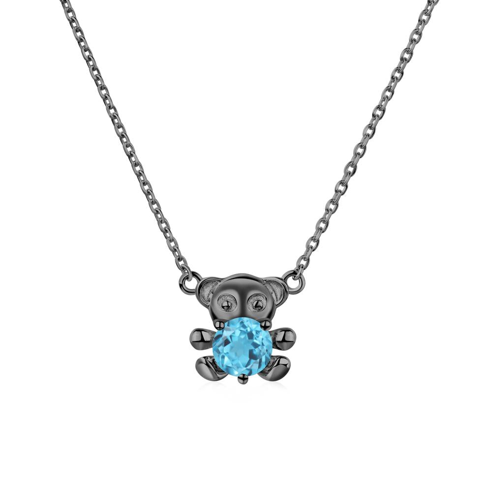Swiss Blue Topaz Bear Necklace - LUO Jewelry #metal_black finish sterling silver