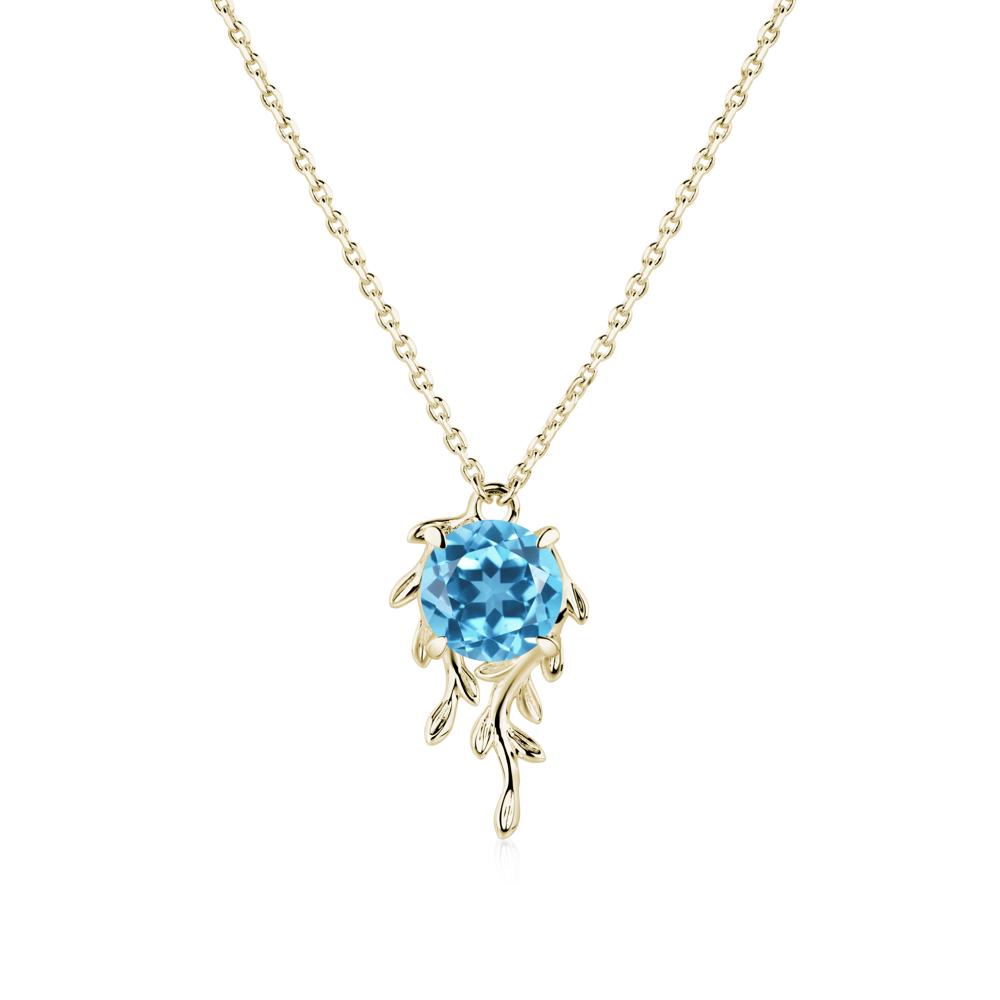 Round Cut Swiss Blue Topaz Necklace - LUO Jewelry #metal_14k yellow gold