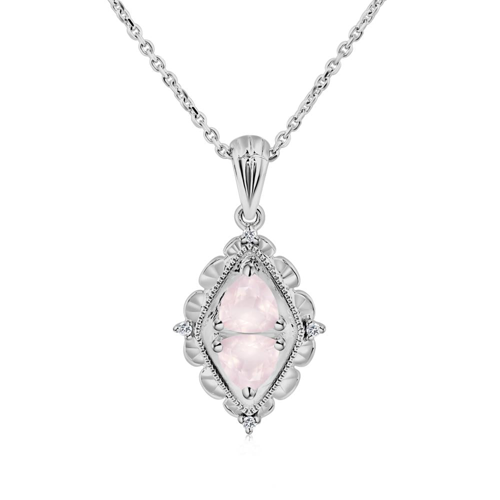 Rose Quartz Milgrain Necklace - LUO Jewelry #metal_platinum