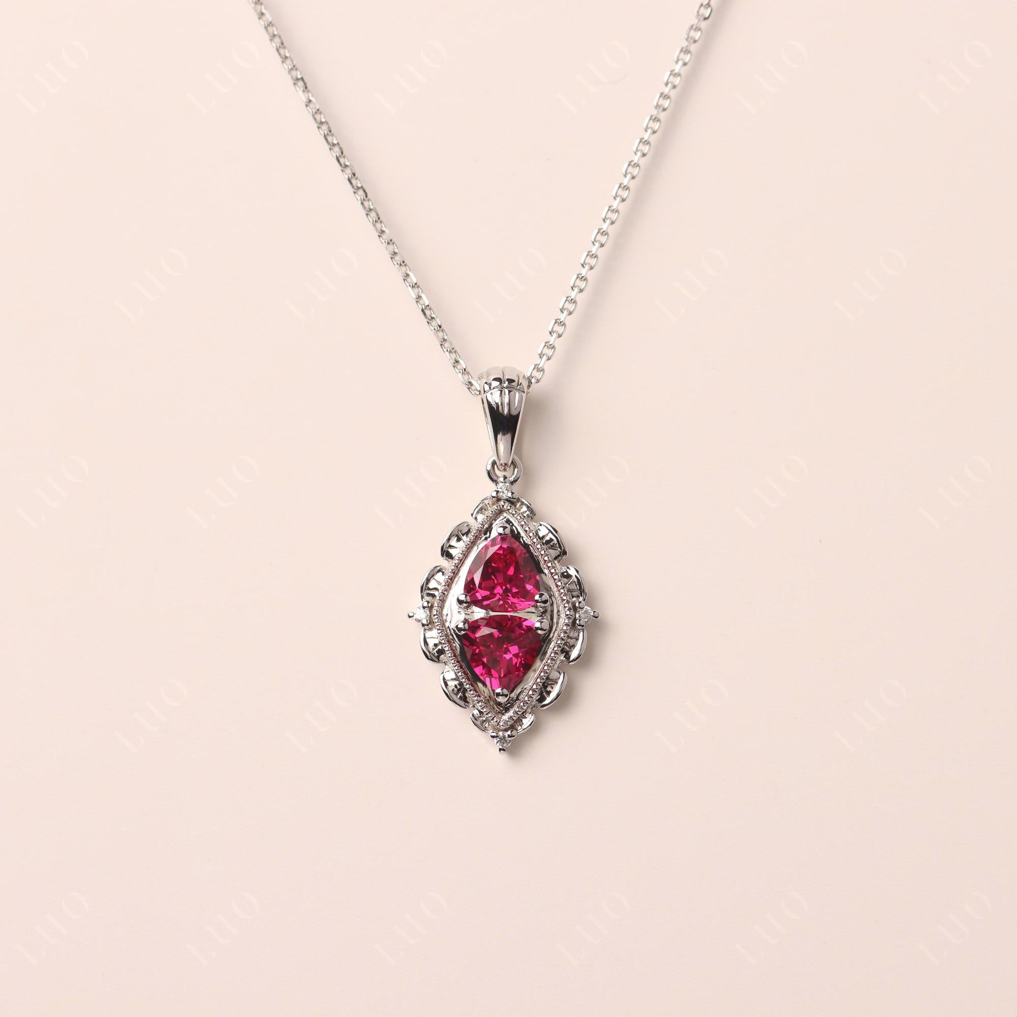 Vintage Two Stone Ruby Necklace - LUO Jewelry 