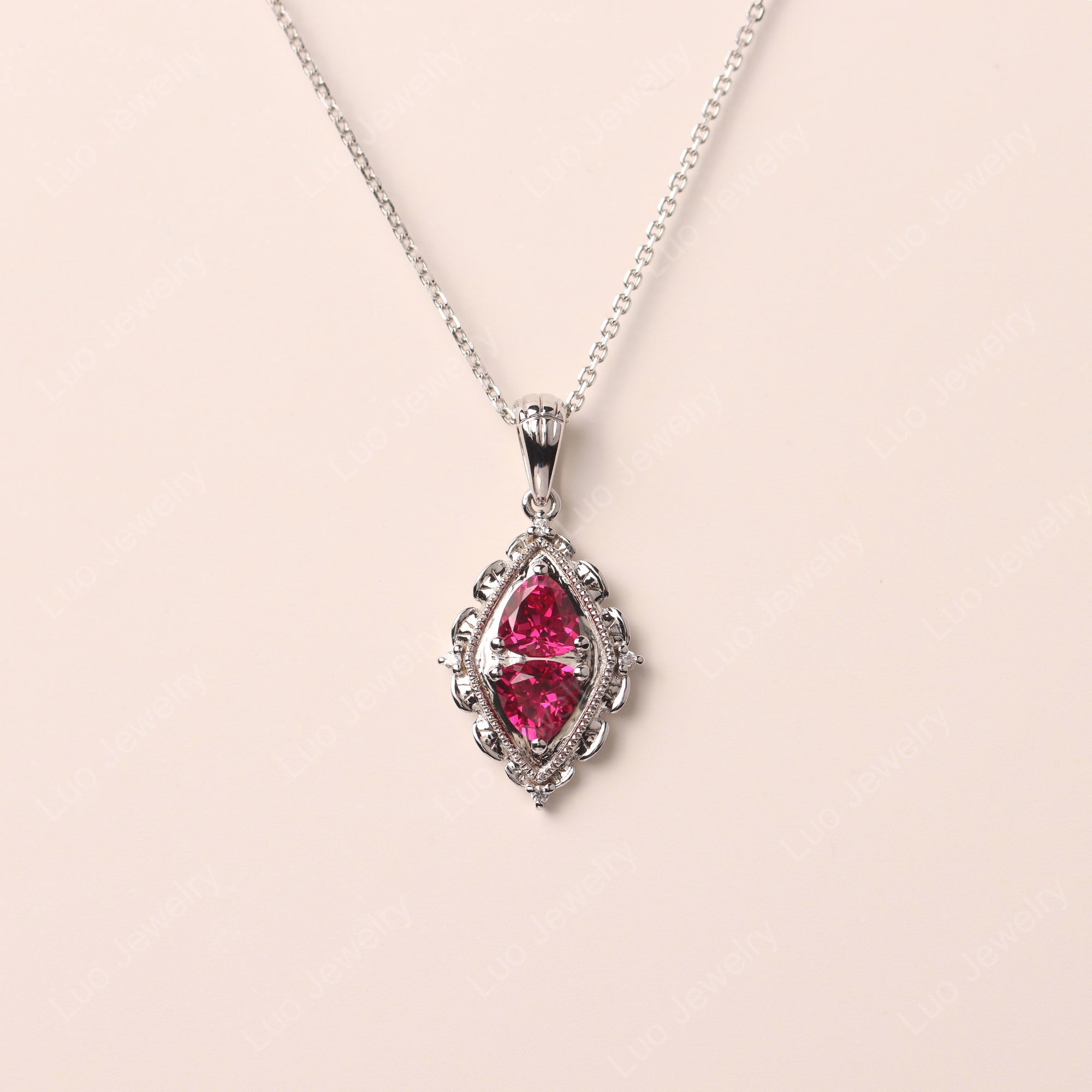 Vintage Two Stone Ruby Necklace