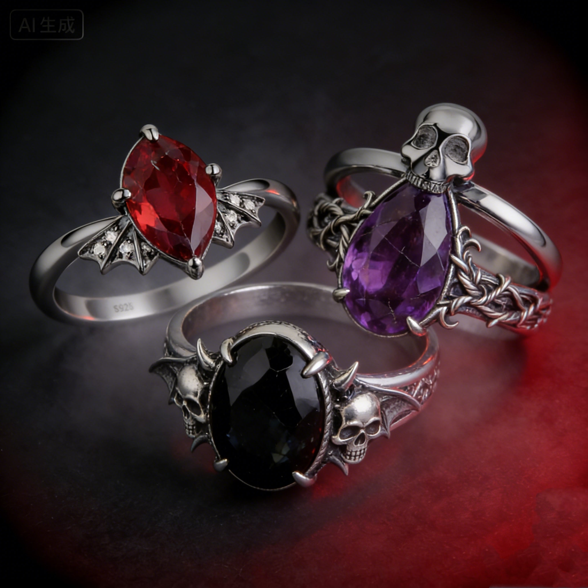 Gothic rings in prong settings