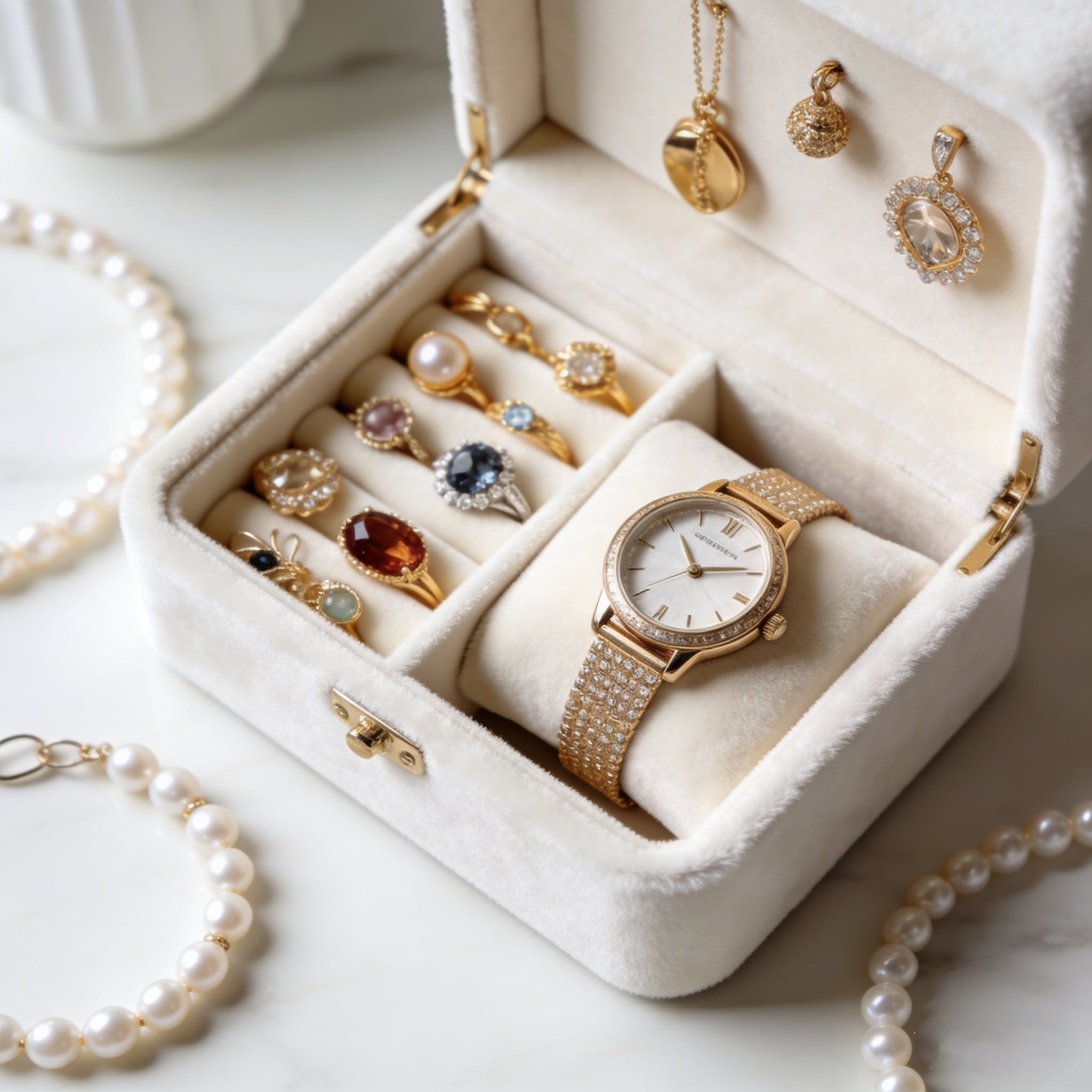 Jewelry box with fine gemstone jewelry