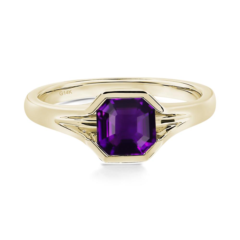 Amethyst Bezel Set Engagement Ring - LUO Jewelry #metal_14k yellow gold
