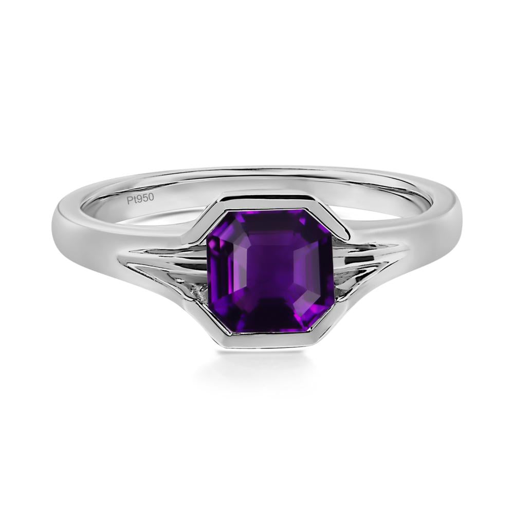Amethyst Bezel Set Engagement Ring - LUO Jewelry #metal_platinum