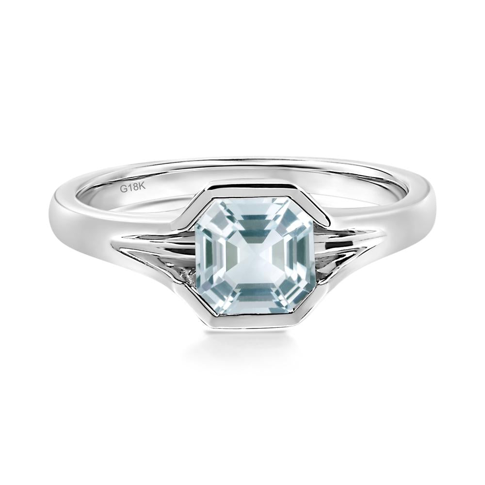 Aquamarine Bezel Engagement Ring - LUO Jewelry #metal_18k white gold