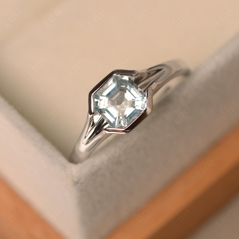Aquamarine Bezel Engagement Ring - LUO Jewelry 