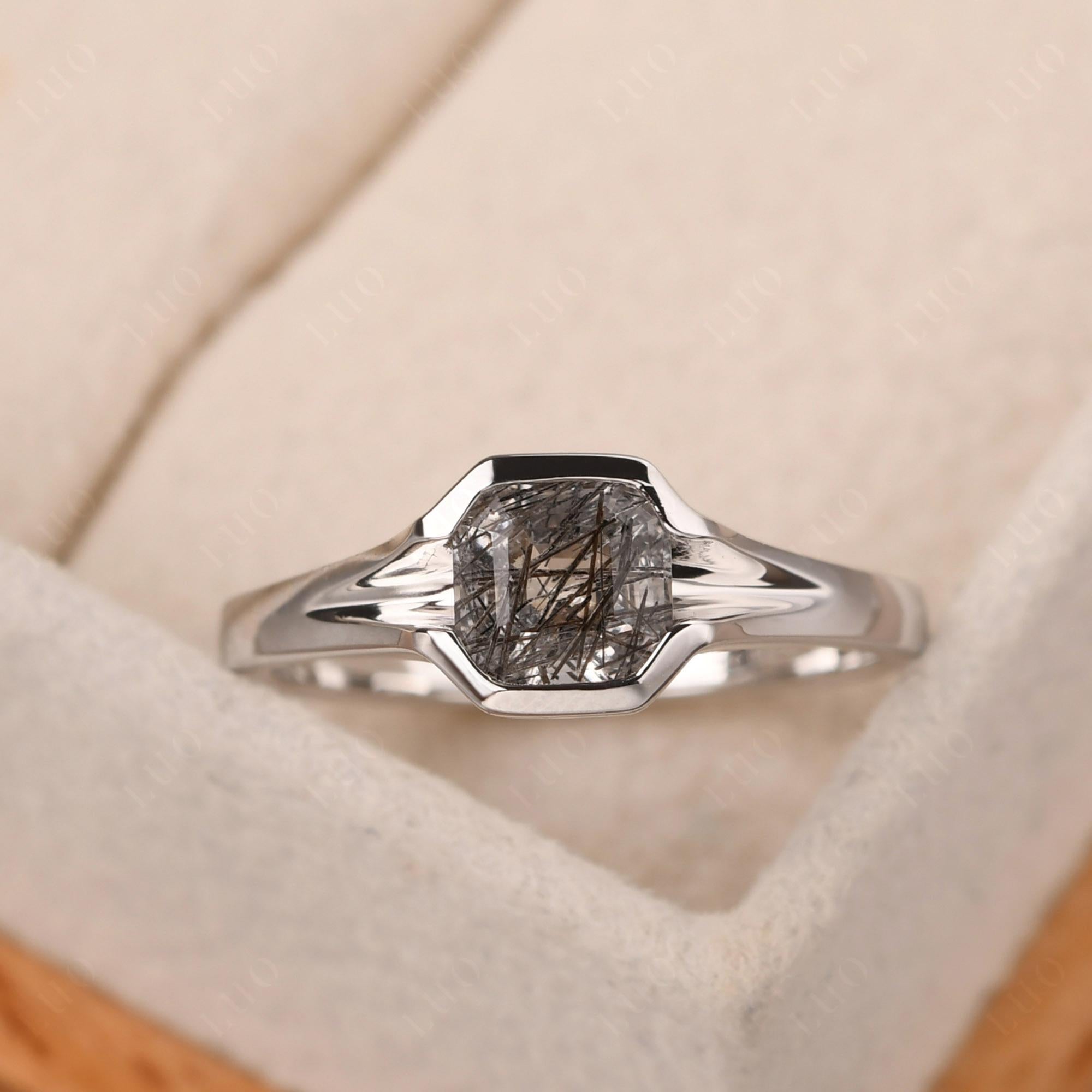 Black Rutilated Quartz Bezel Solitaire Ring - LUO Jewelry 