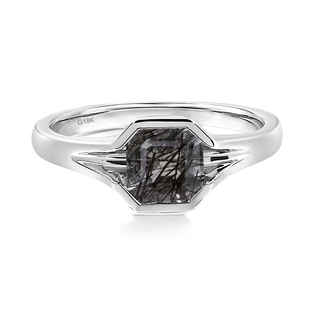 Black Rutilated Quartz Bezel Solitaire Ring - LUO Jewelry #metal_18k white gold